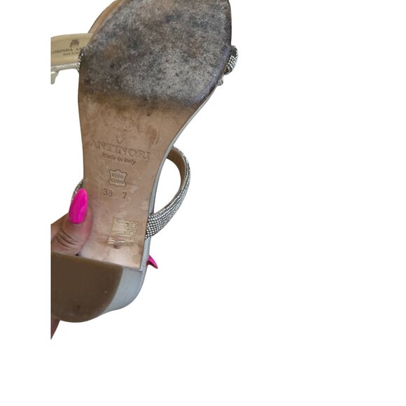 CLORINDA ANTINORI Silver Leather Rhinestone Sandals Size 7 - Picture 9 of 9